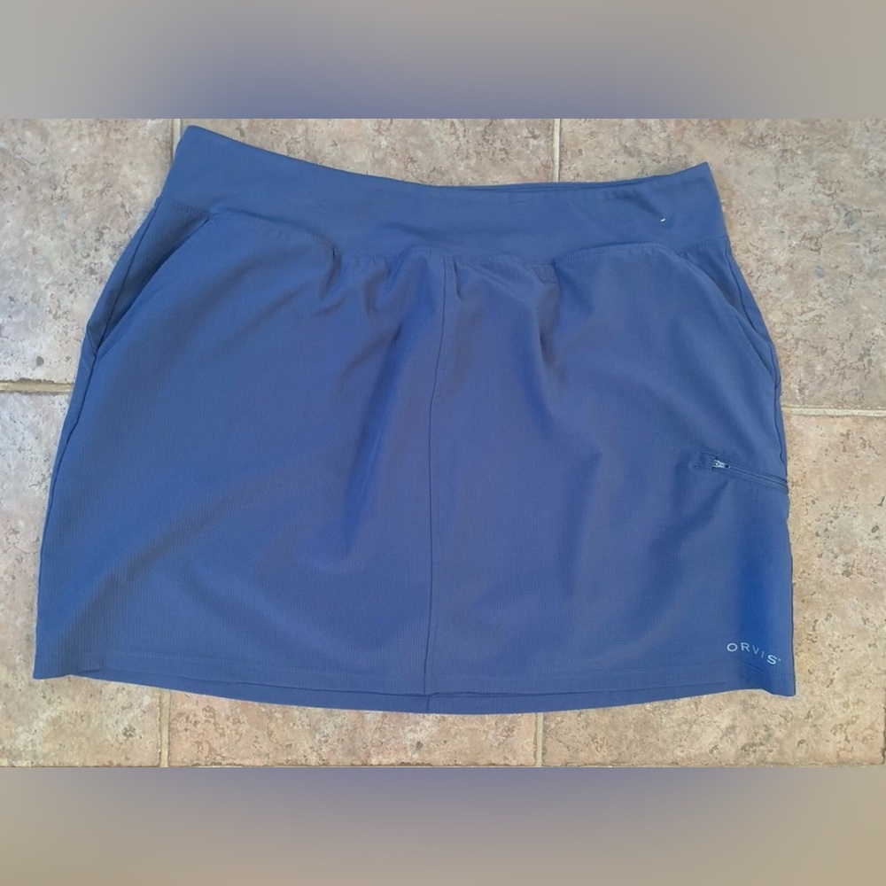 Orvis Skort X XL Blue Skirt Shorts Golf Tennis Textured Print Stretch
